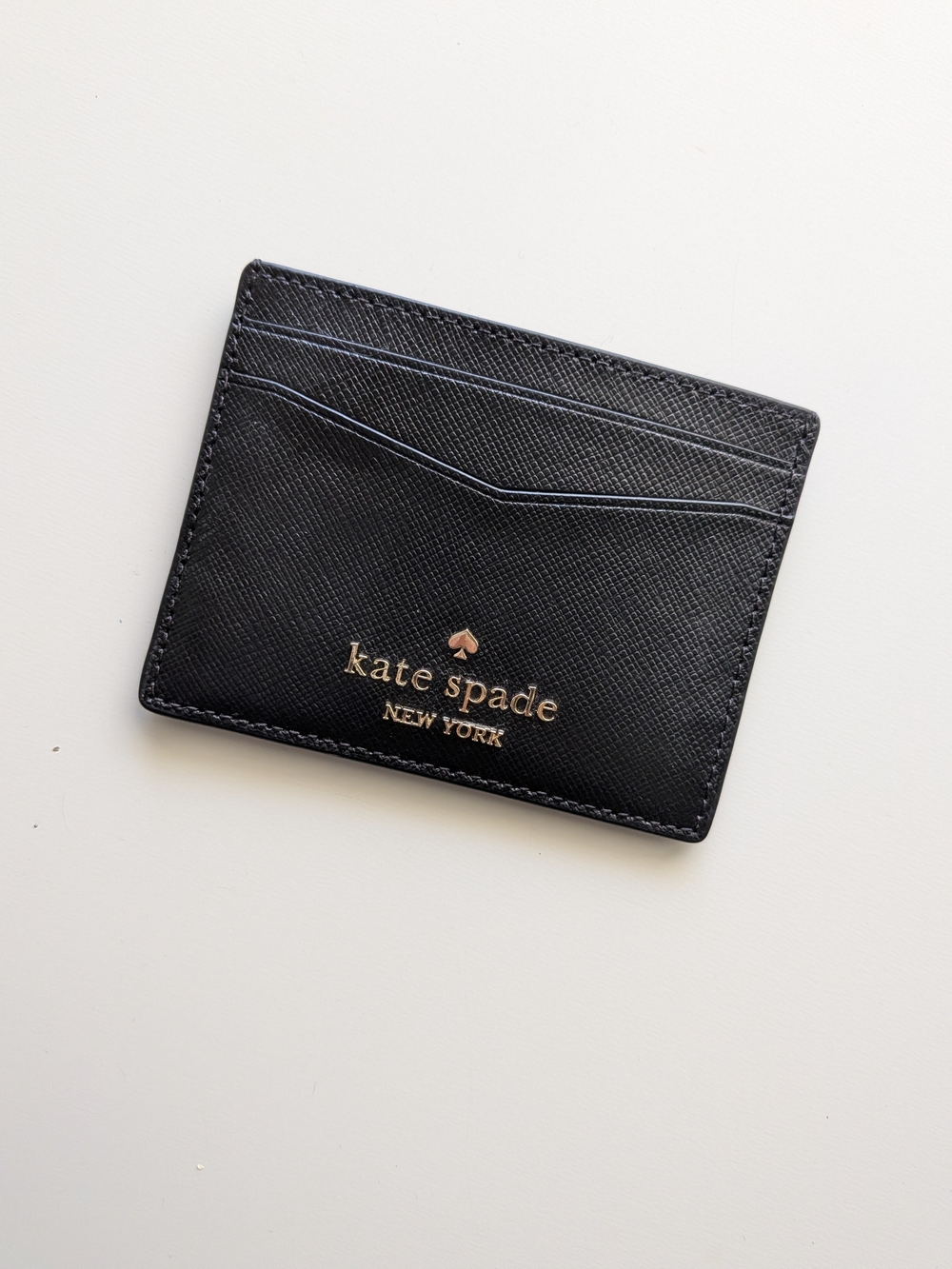 kate spade Black Leather Slim Card Holder with Gold Logo